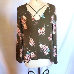 Lush brand Brown Floral Top Blouse XS